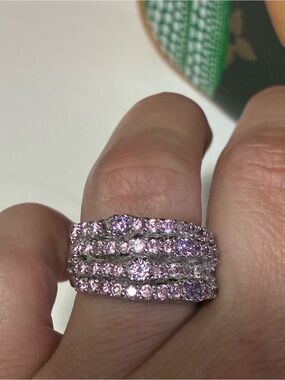 Stacked Pink Crystal Band Ring - Women Jewelry
